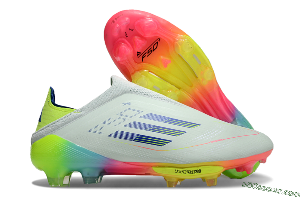 Adidas F50+ Lightstrike Pro Laceless FG Firm Ground Soccer Cleats - Jade/Rainbow 1