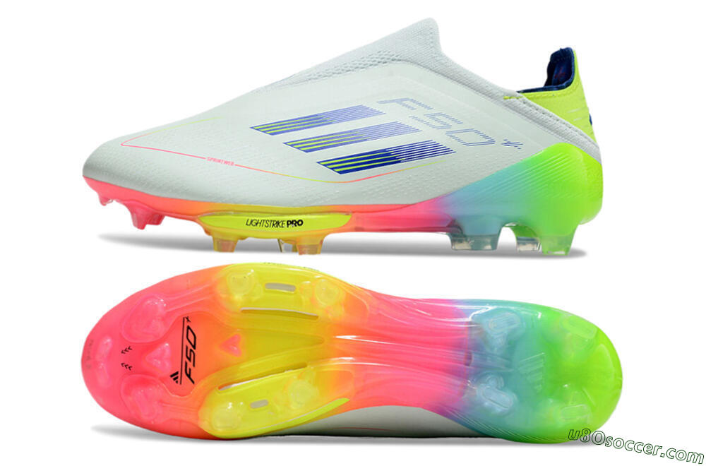 Adidas F50+ Lightstrike Pro Laceless FG Firm Ground Soccer Cleats - Jade/Rainbow 0