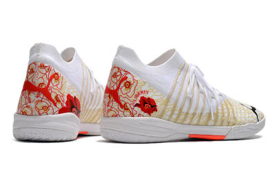 Puma Future Z 1.3 Teazer IC Indoor & Futsal Soccer Shoes - White/Gold/Red