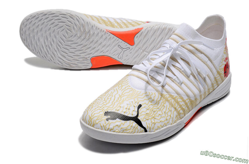 Puma Future Z 1.3 Teazer IC Indoor & Futsal Soccer Shoes - White/Gold/Red 3