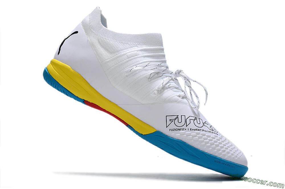 Puma Future Z 1.3 Teazer IC Indoor & Futsal Soccer Shoes - White/Black/Blue/Yellow/Red 4