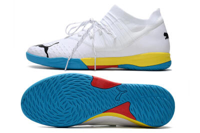 Puma Future Z 1.3 Teazer IC Indoor & Futsal Soccer Shoes - White/Black/Blue/Yellow/Red