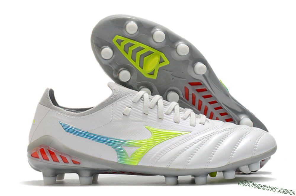 Mizuno Morelia Neo 3 FG Firm Ground Soccer Cleats - White/Rainbow/Silver 1
