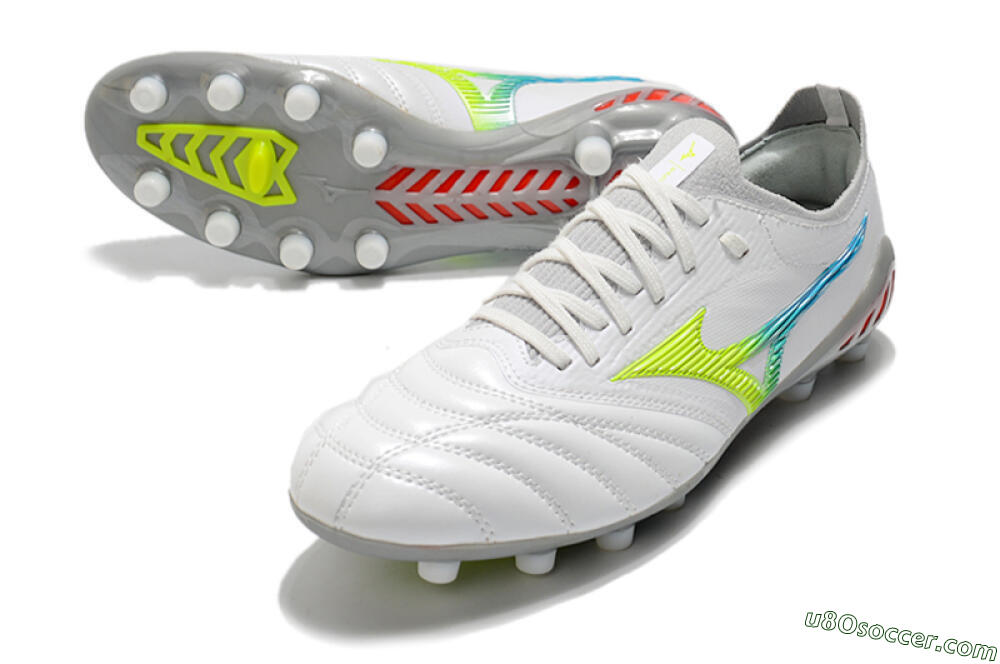 Mizuno Morelia Neo 3 FG Firm Ground Soccer Cleats - White/Rainbow/Silver 3