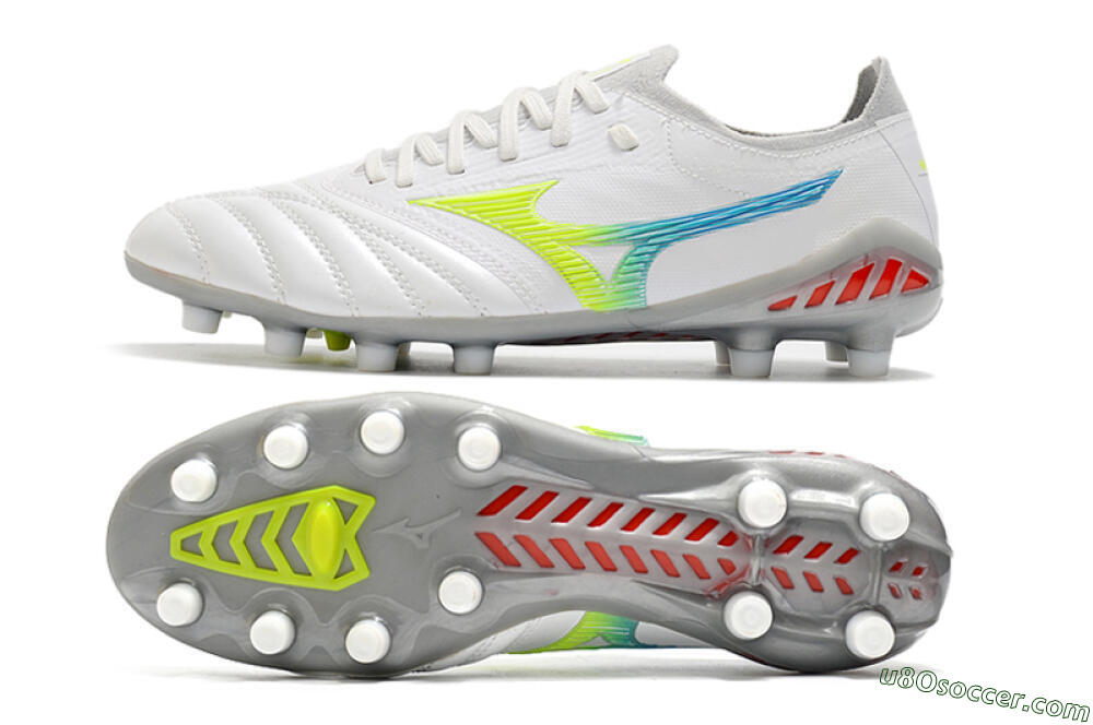 Mizuno Morelia Neo 3 FG Firm Ground Soccer Cleats - White/Rainbow/Silver 0
