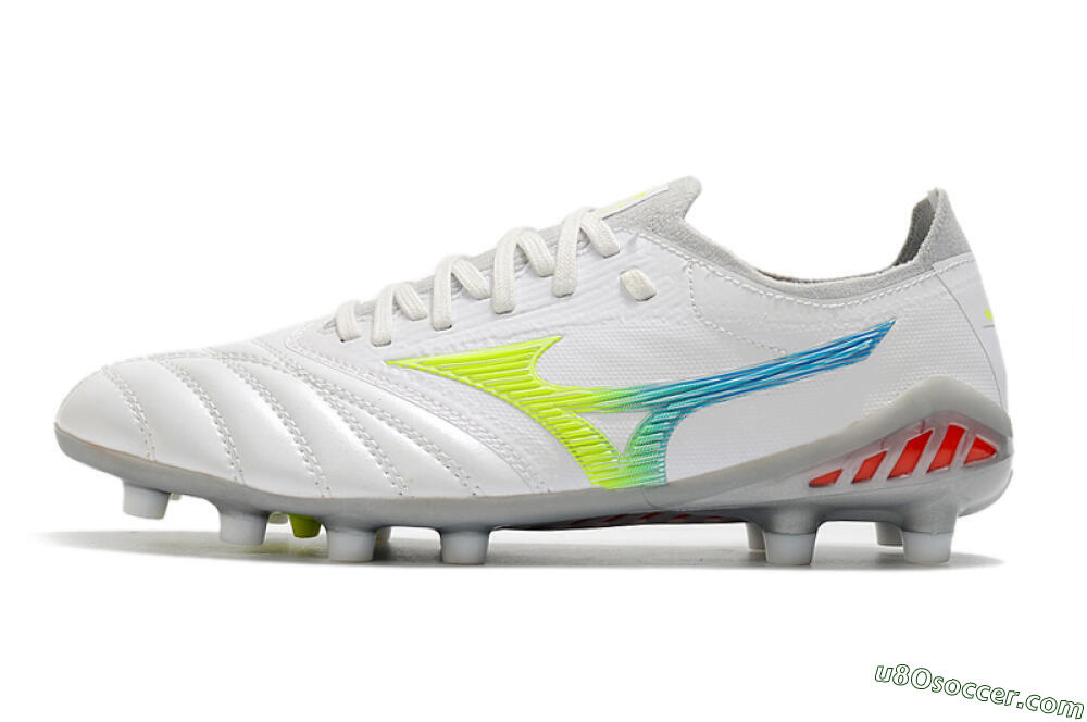 Mizuno Morelia Neo 3 FG Firm Ground Soccer Cleats - White/Rainbow/Silver 2