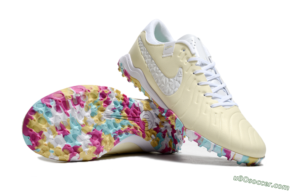 Nike Tiempo Legend 10 Pro TF Artificial Turf Soccer Shoes - Beige/White/Rainbow 0