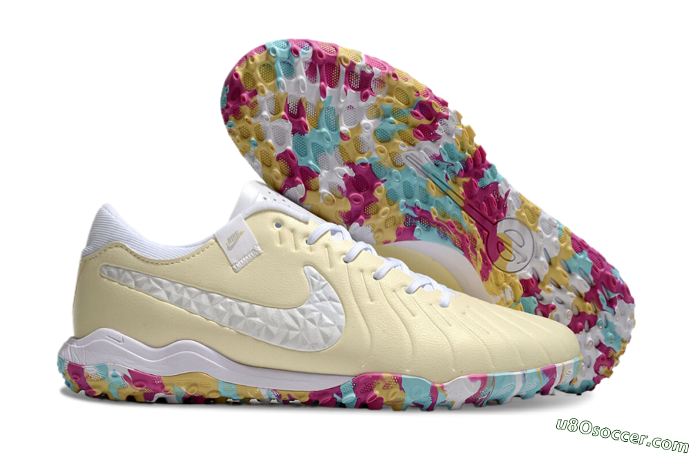 Nike Tiempo Legend 10 Pro TF Artificial Turf Soccer Shoes - Beige/White/Rainbow 1