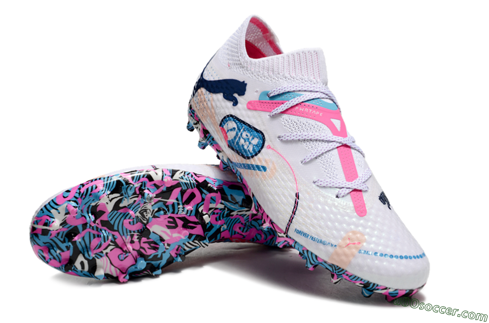 Puma Future Ultimate MG Multi Ground Soccer Cleats - White/Blue/Pink 3