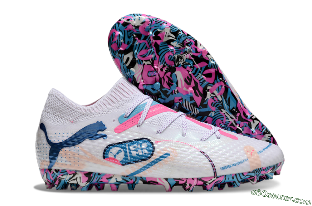 Puma Future Ultimate MG Multi Ground Soccer Cleats - White/Blue/Pink 1