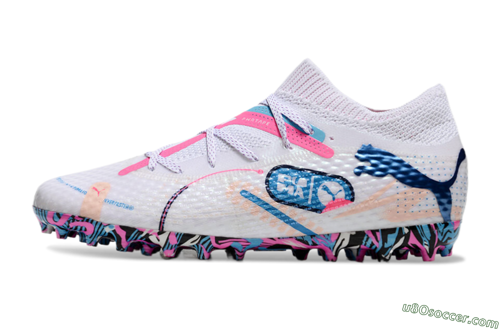 Puma Future Ultimate MG Multi Ground Soccer Cleats - White/Blue/Pink 2
