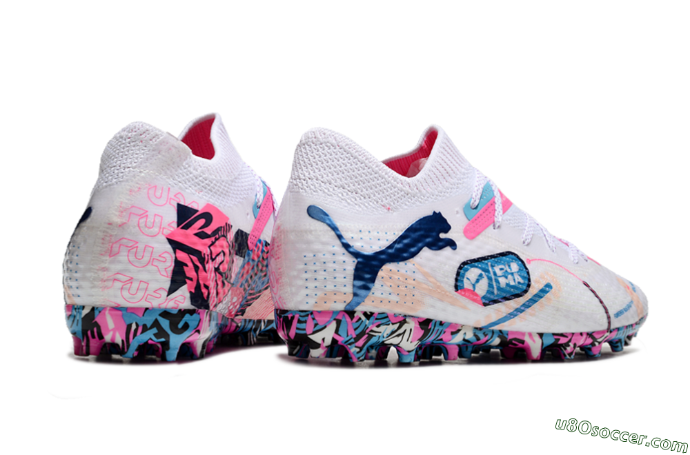 Puma Future Ultimate MG Multi Ground Soccer Cleats - White/Blue/Pink 6
