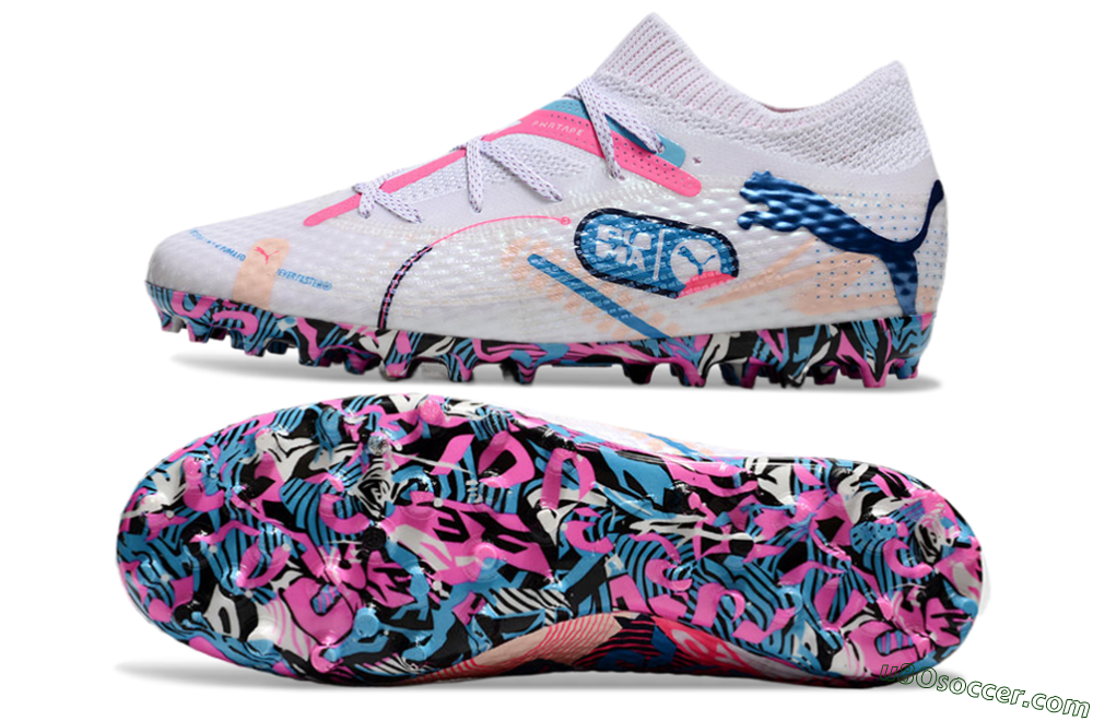 Puma Future Ultimate MG Multi Ground Soccer Cleats - White/Blue/Pink 0