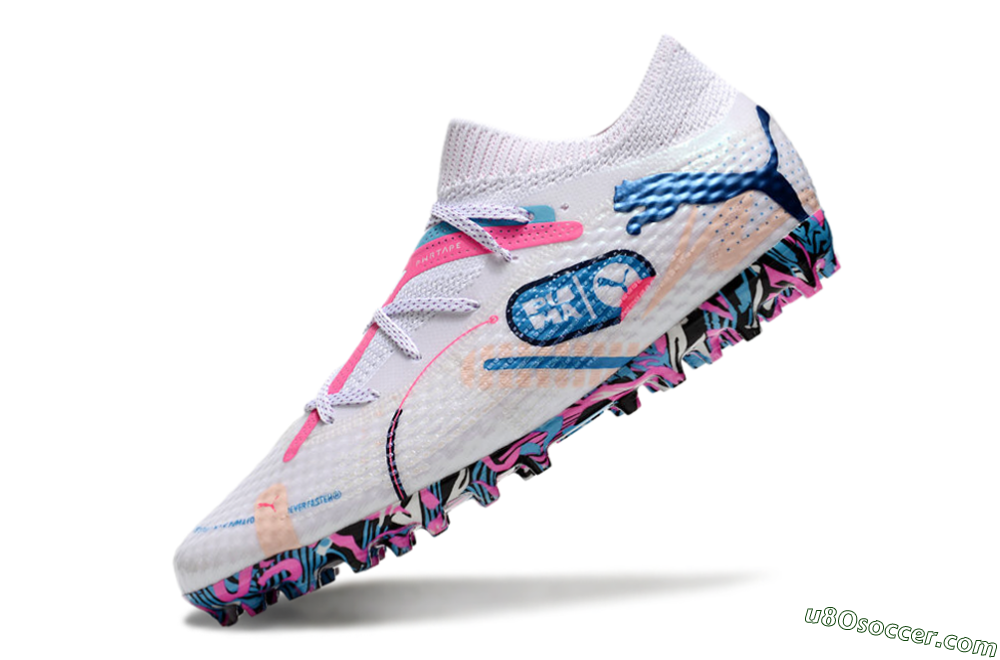Puma Future Ultimate MG Multi Ground Soccer Cleats - White/Blue/Pink 5