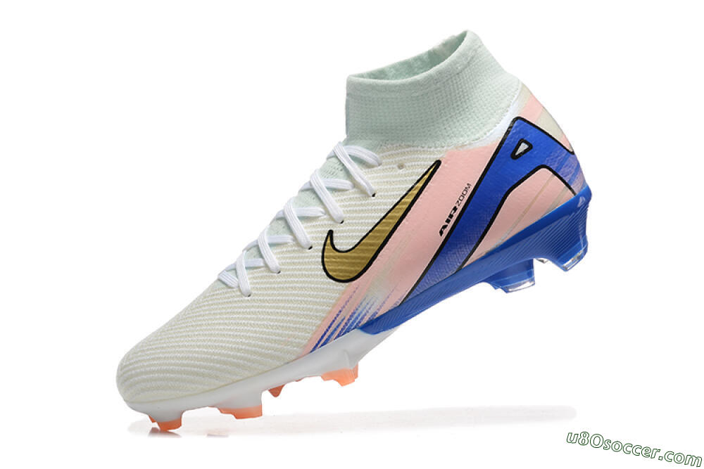 Nike Air Zoom Mercurial Superfly 10 Elite FG Firm Ground Soccer Cleats - White/Gold/Blue/Pink 5
