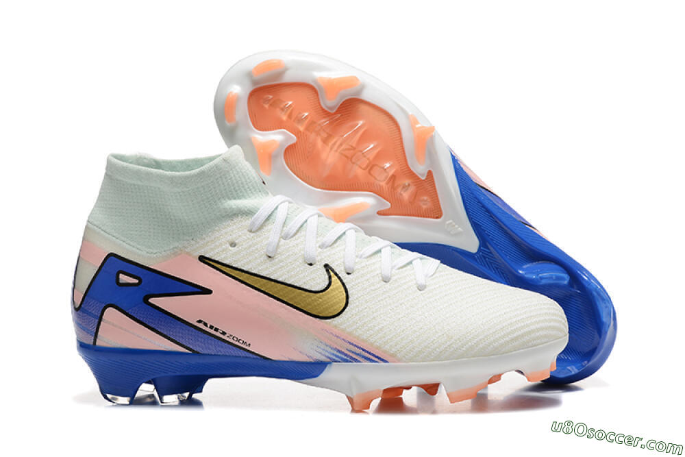 Nike Air Zoom Mercurial Superfly 10 Elite FG Firm Ground Soccer Cleats - White/Gold/Blue/Pink 1