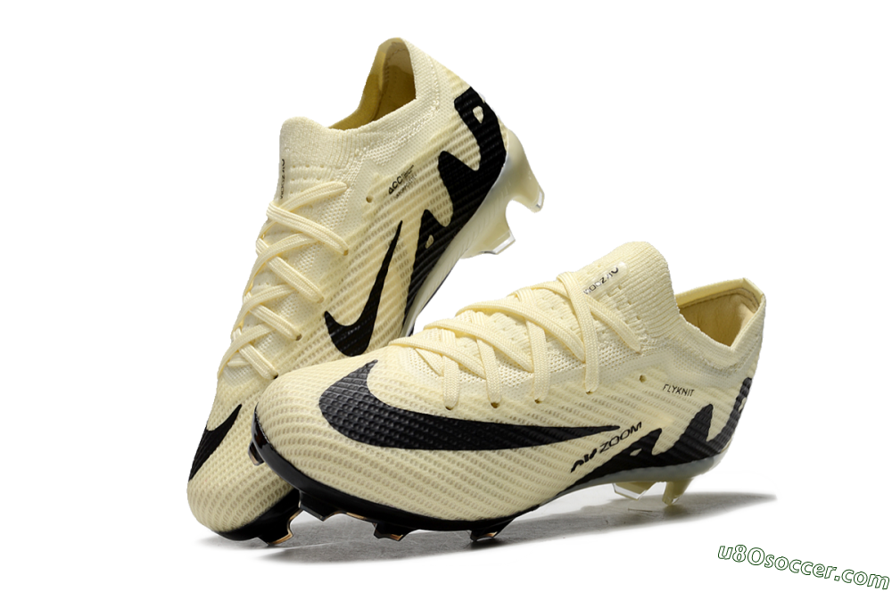 Kids Nike Air Zoom Mercurial Vapor 15 Elite FG Firm Ground Soccer Cleats - Beige/Black 3