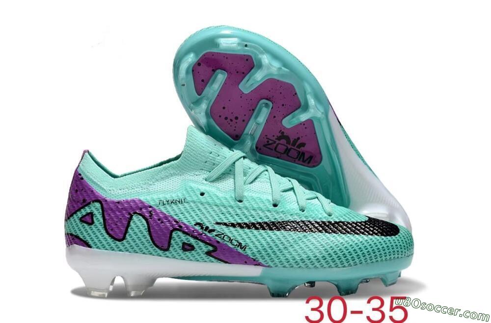 Kids Nike Air Zoom Mercurial Vapor 15 Elite FG Firm Ground Soccer Cleats - Jade/Purple/Black 1