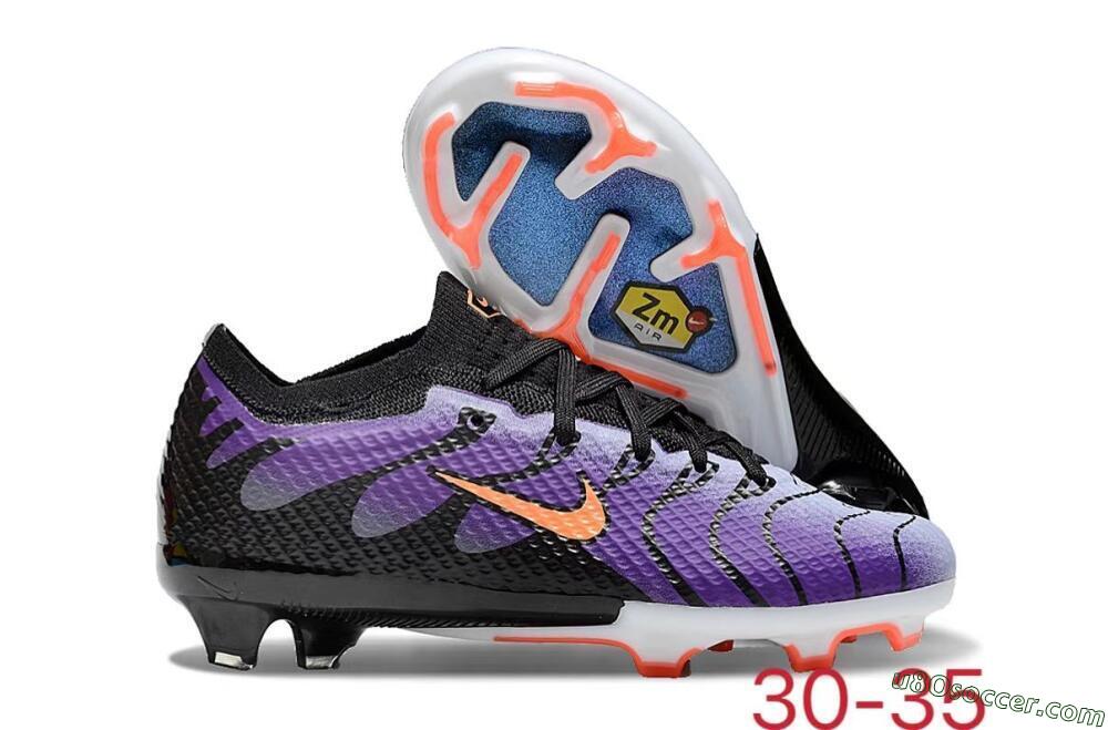 Kids Nike Air Zoom Mercurial Vapor 15 Elite FG Firm Ground Soccer Cleats - Purple/Orange/Black 1