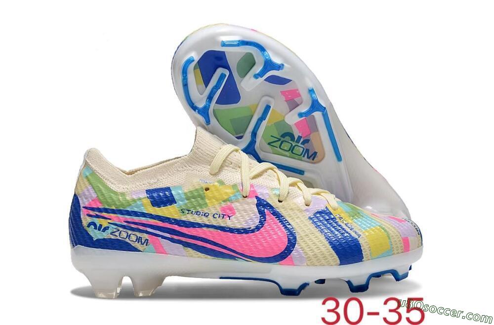 Kids Nike Air Zoom Mercurial Vapor 15 Elite FG Firm Ground Soccer Cleats - Beige/Blue/Yellow/Pink 1