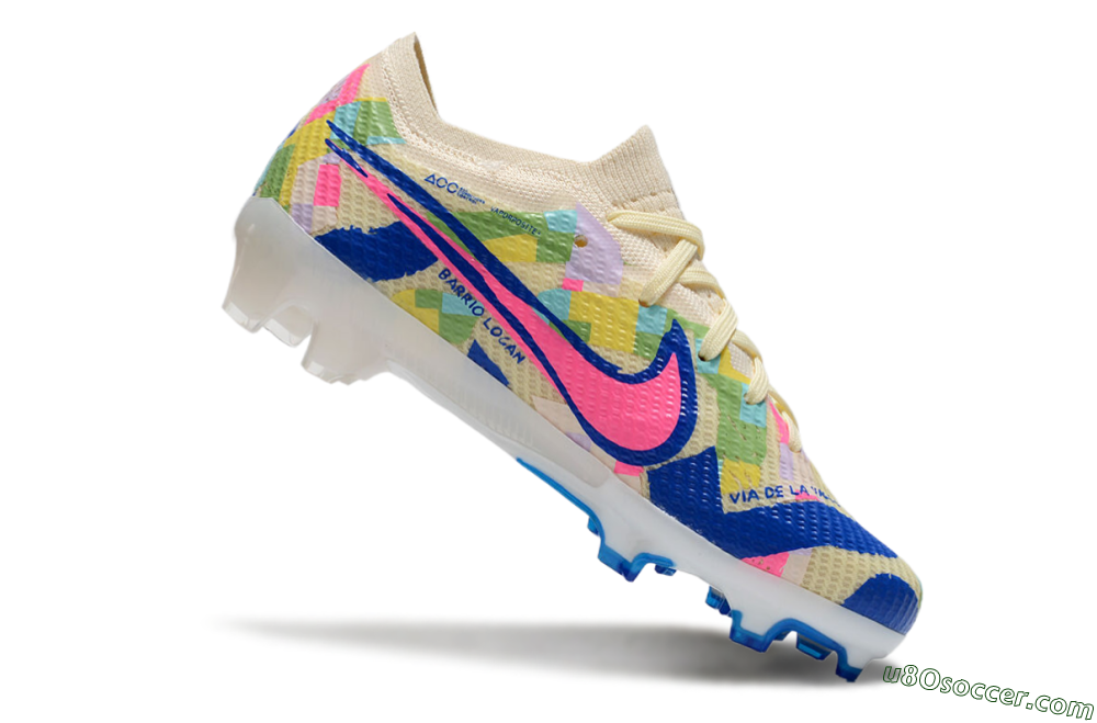 Kids Nike Air Zoom Mercurial Vapor 15 Elite FG Firm Ground Soccer Cleats - Beige/Blue/Yellow/Pink 4