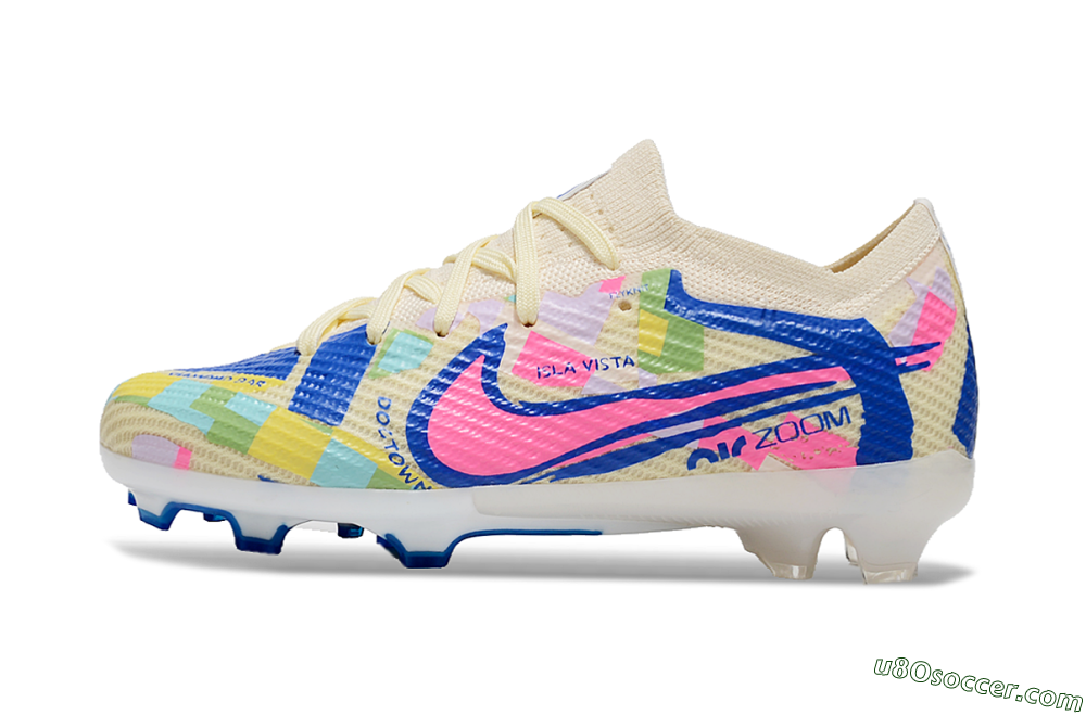 Kids Nike Air Zoom Mercurial Vapor 15 Elite FG Firm Ground Soccer Cleats - Beige/Blue/Yellow/Pink 2