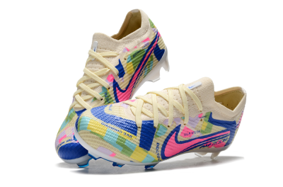 Kids Nike Air Zoom Mercurial Vapor 15 Elite FG Firm Ground Soccer Cleats - Beige/Blue/Yellow/Pink