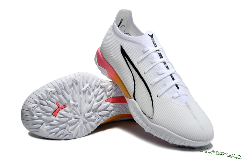 Puma Ultra Ultimate TF Artificial Turf Soccer Shoes - White/Black/Yellow/Pink 3