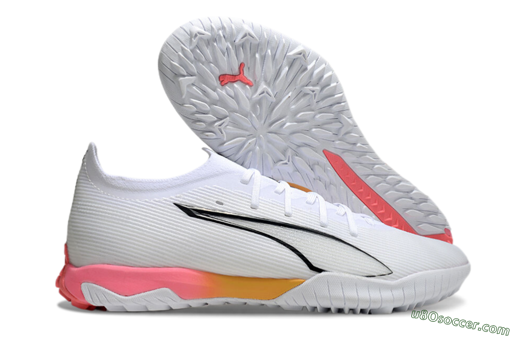 Puma Ultra Ultimate TF Artificial Turf Soccer Shoes - White/Black/Yellow/Pink 1