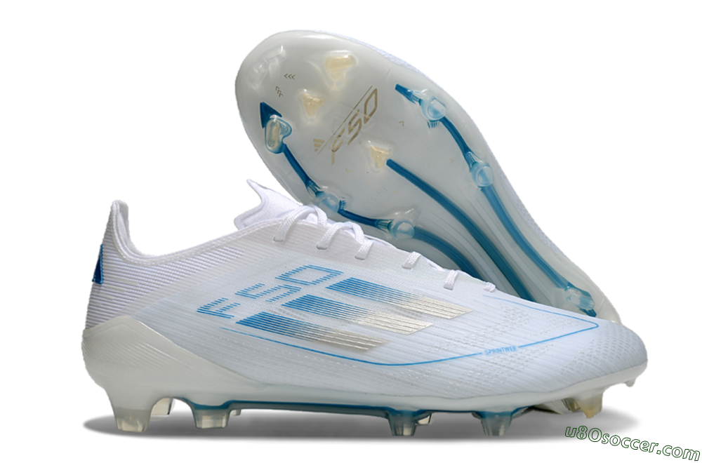 Adidas F50 Elite FG Firm Ground Soccer Cleats - White/Silver/Blue 1