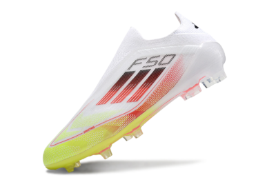 Adidas F50 Elite Laceless FG Firm Ground Soccer Cleats - White/Yellow/Red