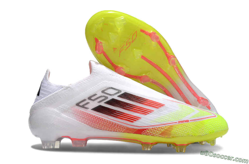 Adidas F50 Elite Laceless FG Firm Ground Soccer Cleats - White/Yellow/Red 1