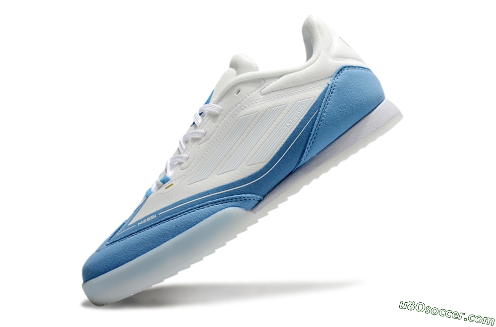 Messi Adizero F50 Freestyle IC Indoor & Futsal Soccer Shoes - White/Blue/Grey 5