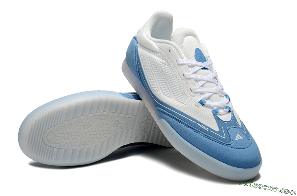 Messi Adizero F50 Freestyle IC Indoor & Futsal Soccer Shoes - White/Blue/Grey 3
