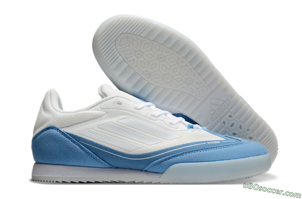 Messi Adizero F50 Freestyle IC Indoor & Futsal Soccer Shoes - White/Blue/Grey 1