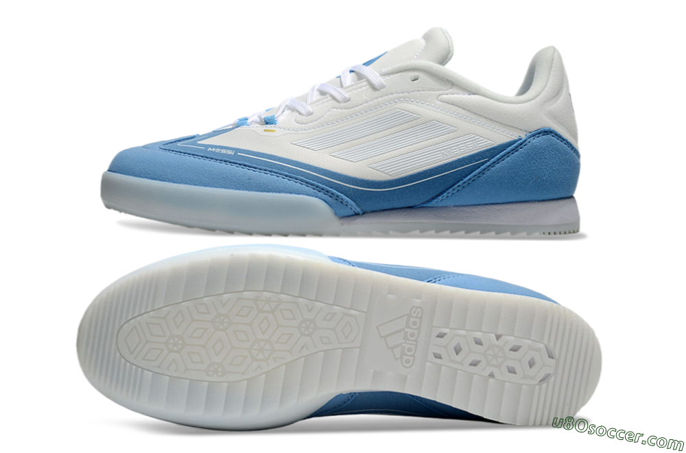 Messi Adizero F50 Freestyle IC Indoor & Futsal Soccer Shoes - White/Blue/Grey 0