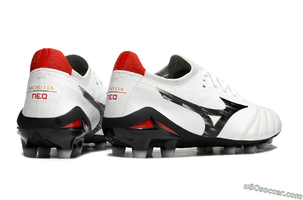 Mizuno Morelia Neo 4 FG Firm Ground Soccer Cleats - White/Black/Red 6