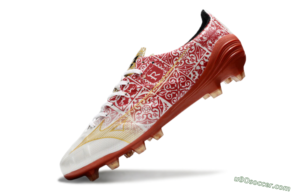 Mizuno Morelia Neo FG Firm Ground Soccer Cleats - White/Red/Gold 5