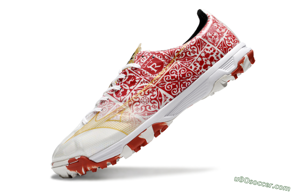 Mizuno Morelia Neo TF Artificial Turf Soccer Shoes - White/Red/Gold 5