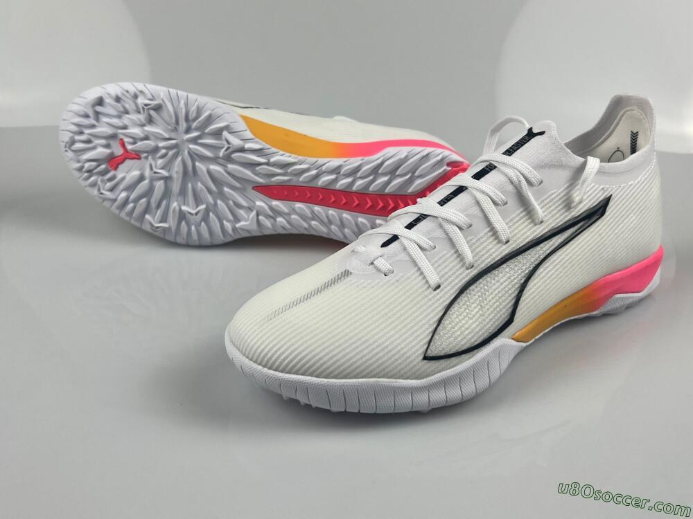 Puma Ultra Ultimate TF Artificial Turf Soccer Shoes - White/Black/Yellow/Pink