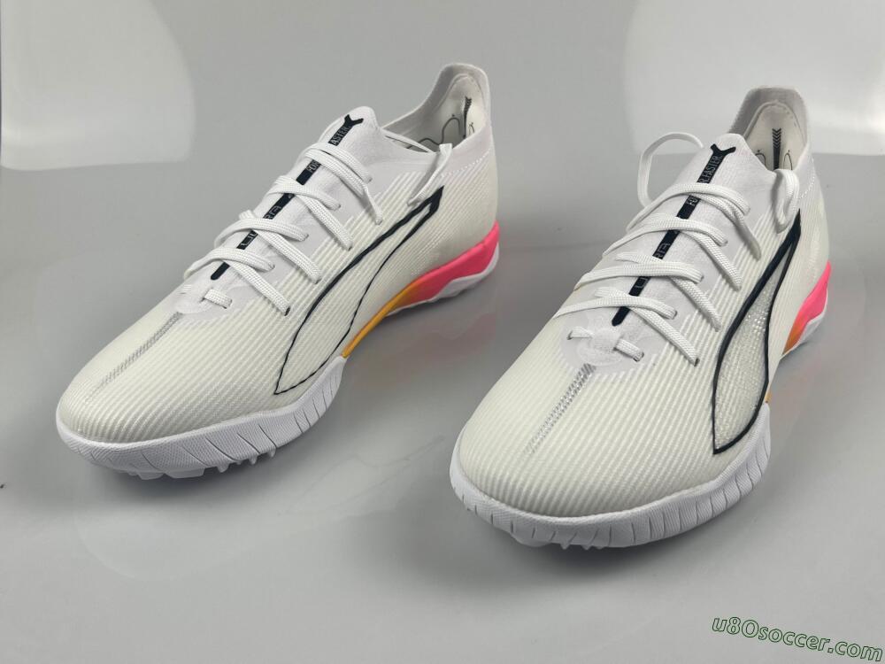 Puma Ultra Ultimate TF Artificial Turf Soccer Shoes - White/Black/Yellow/Pink