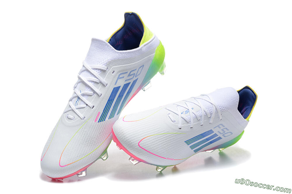 Adidas F50 Elite FG Firm Ground Soccer Cleats - White/Blue/Yellow/Pink 3