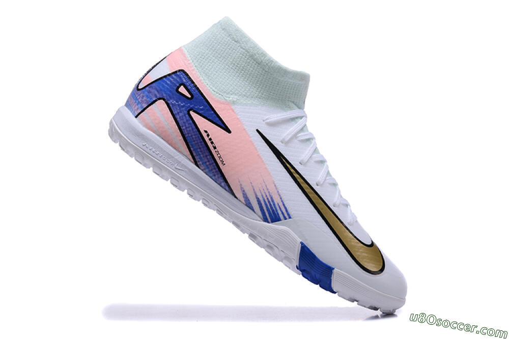 Nike Air Zoom Mercurial Superfly 10 Elite TF Artificial Turf Soccer Shoes - White/Gold/Blue/Pink 4
