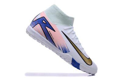 Nike Air Zoom Mercurial Superfly 10 Elite TF Artificial Turf Soccer Shoes - White/Gold/Blue/Pink