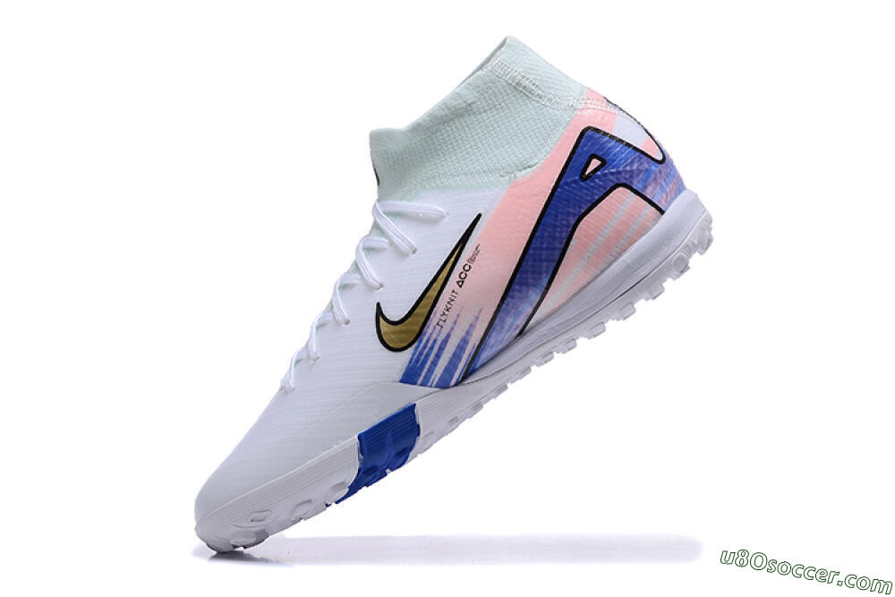 Nike Air Zoom Mercurial Superfly 10 Elite TF Artificial Turf Soccer Shoes - White/Gold/Blue/Pink 5