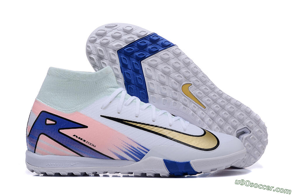 Nike Air Zoom Mercurial Superfly 10 Elite TF Artificial Turf Soccer Shoes - White/Gold/Blue/Pink 1