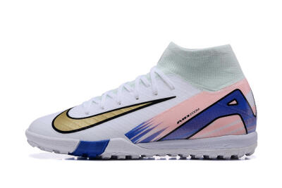 Nike Air Zoom Mercurial Superfly 10 Elite TF Artificial Turf Soccer Shoes - White/Gold/Blue/Pink