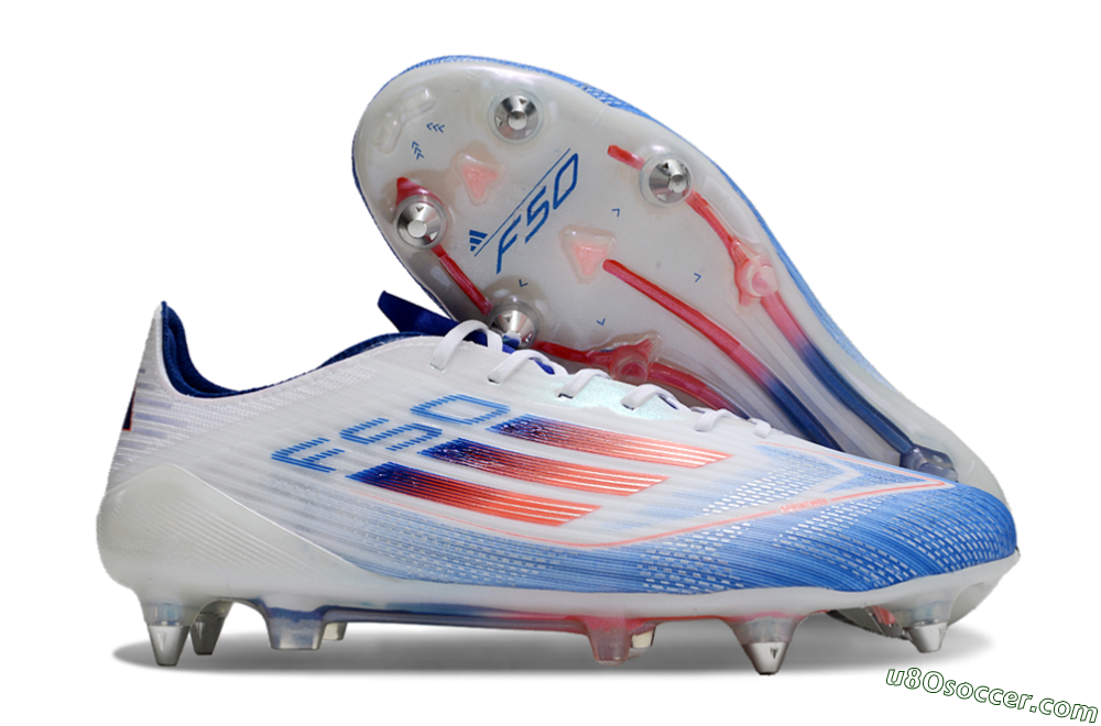 Adidas F50 Elite SG Soft Ground Soccer Cleats - White/Blue/Red 1
