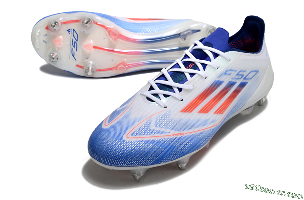 Adidas F50 Elite SG Soft Ground Soccer Cleats - White/Blue/Red 3