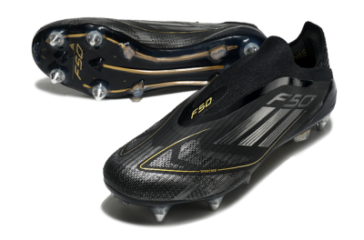 Adidas F50 Elite Laceless SG Soft Ground Soccer Cleats - Black/Silver/Gold